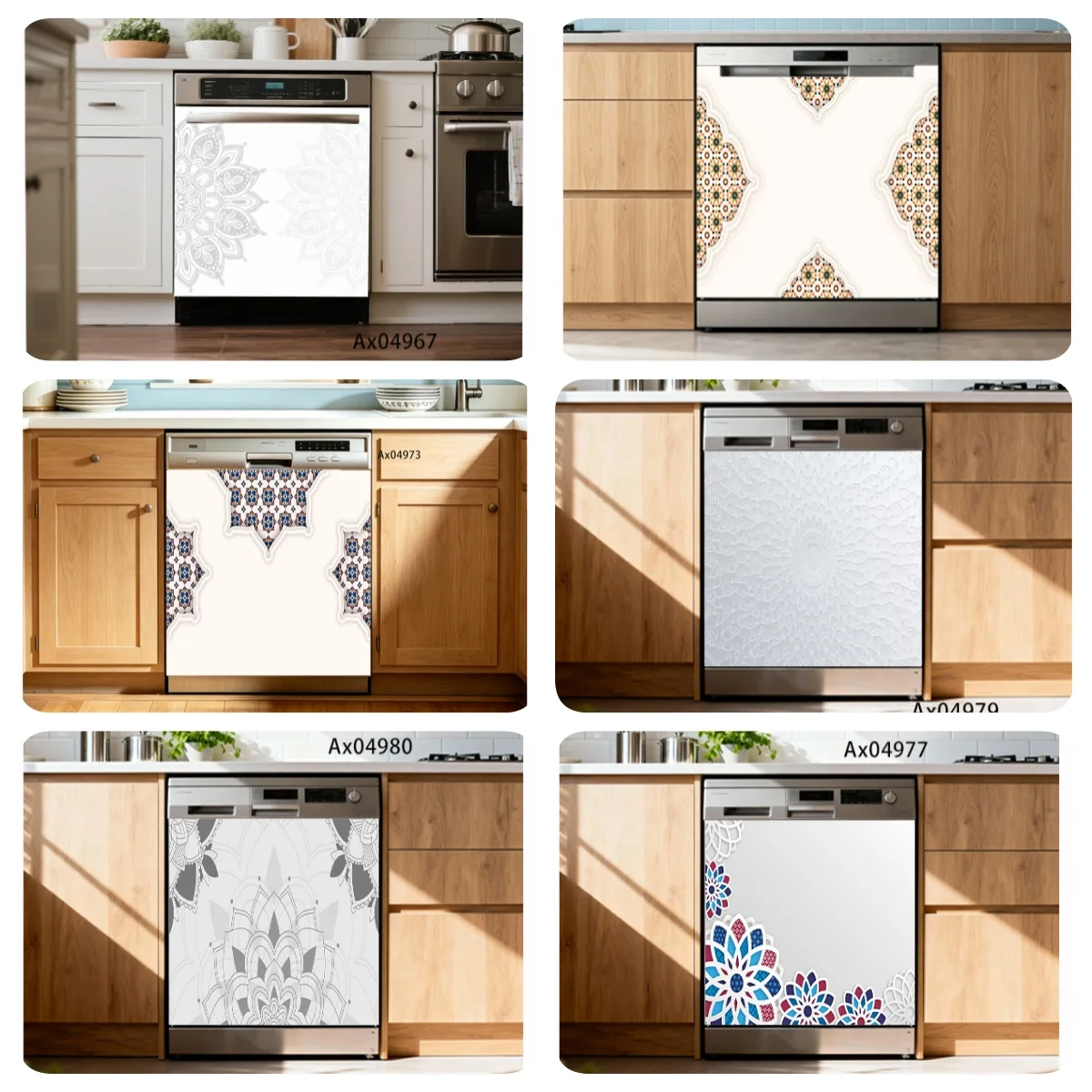 Minimal Neutral Line Art Mandala Boho Geometric Dishwasher Sticker Self Adhesive Full Door Wrap Wallpaper Wall Home Decoration