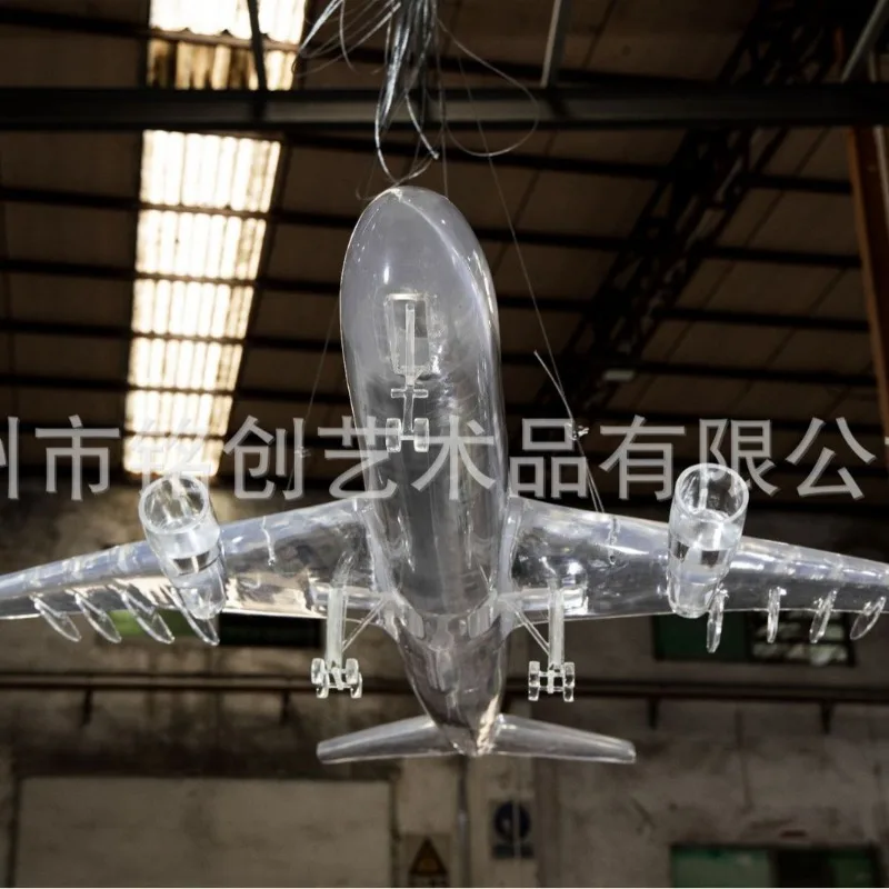 Transparent resin art installation, large aircraft model, large hoisting artwork, shopping mall, large art installation