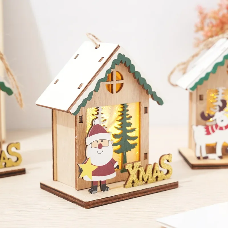 Hot Sale Christmas Wooden House Hanging Ornament for Christmas Decoration