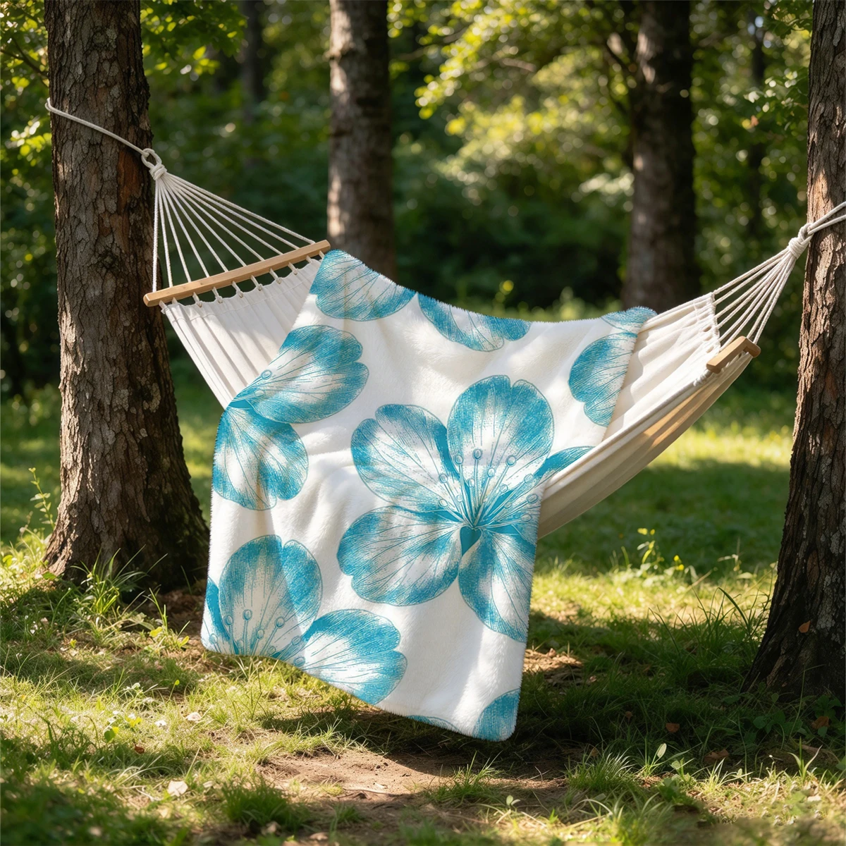 White Blue Line Art Flowers Flannel Blanket Warm Soft Halloween Christmas Couch Warm Cozy Decorative Decor Gift for All Season