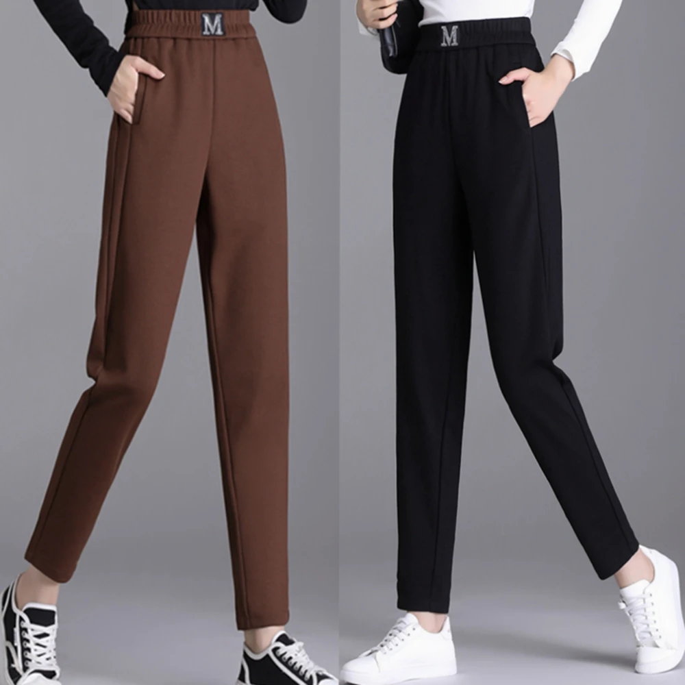 

Korean Version Coffee Casual Women's Pants Solid High Waisted Elastic Waist Straight Pants Office Women's Pants 2023 Black M-5XL