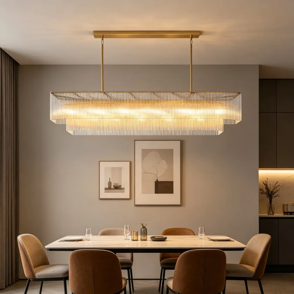 Art Deco Style Nordic Chandelier Featuring Full Brass and Glass Shade for Dining Room Luxury Creative Hanging Ceiling Lamp