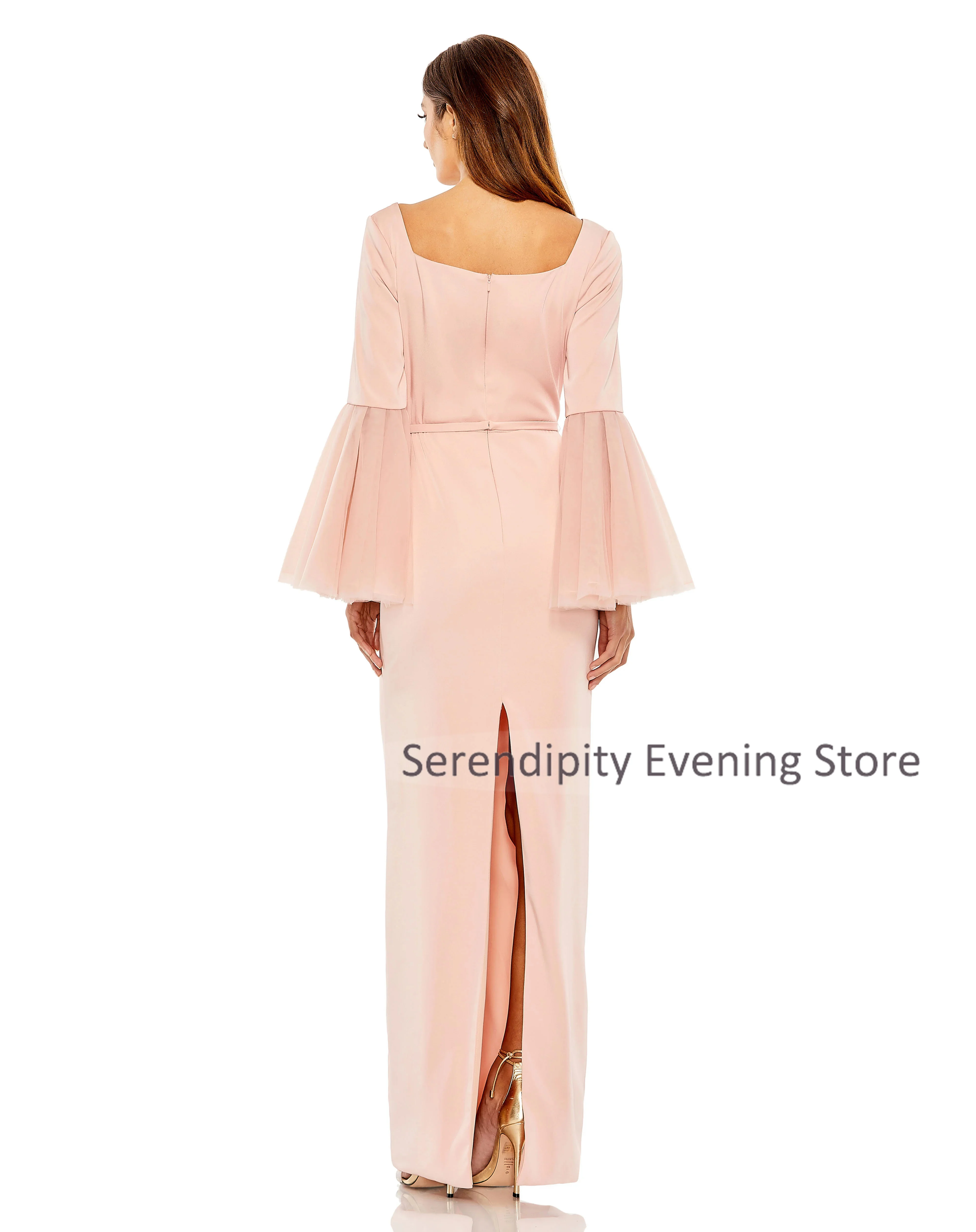 

Customized Square Collar Evening Dress Flare Sleeves Navy Blue Mother of the Birde Dress Prom Dress Women Wedding Party Gowns