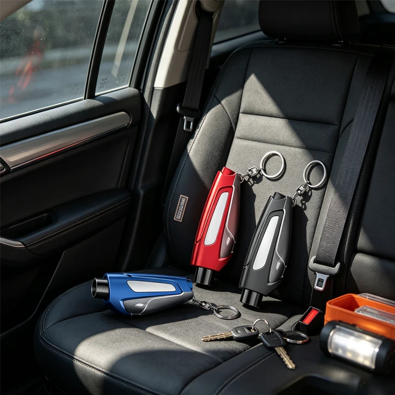 3 in 1 Auto Safety Hammer Emergency Car Window Breaker Seat Belt Cutter High Hardness Tungsten Steel Key Chian Ring Retail Box