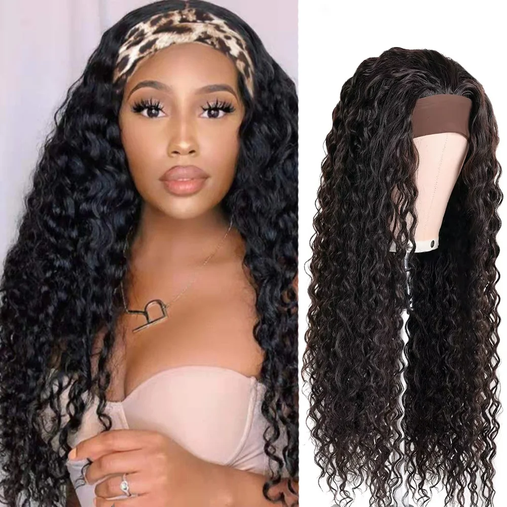 

28Inch Synthetic Kinky Curly Headband Wigs Long Afro Ice Headband Wig For Black Women Ombre Curly Wave Wig Organic Fiber Hair