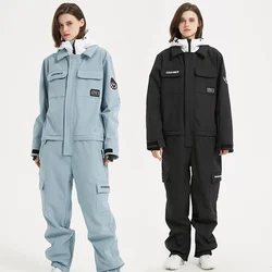 2024 Outdoor Mountain Man Snowaboard Jumpsuits Winter Hooded One Piece Women Snow Suits Waterproof Male Skiing Costumes Clothes