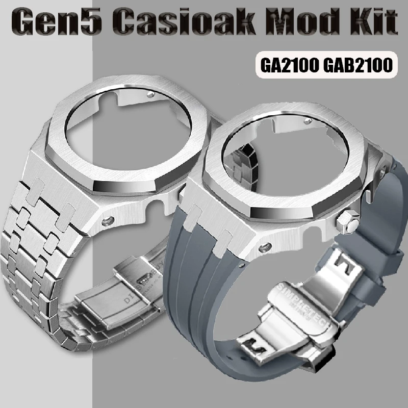 Mod Kit GEN4 Gen5 GA2100 Metal Bezel for G shock Casioak Modification 4th Generation Rubber&Steel Watch Case Strap GA-B2100 2110