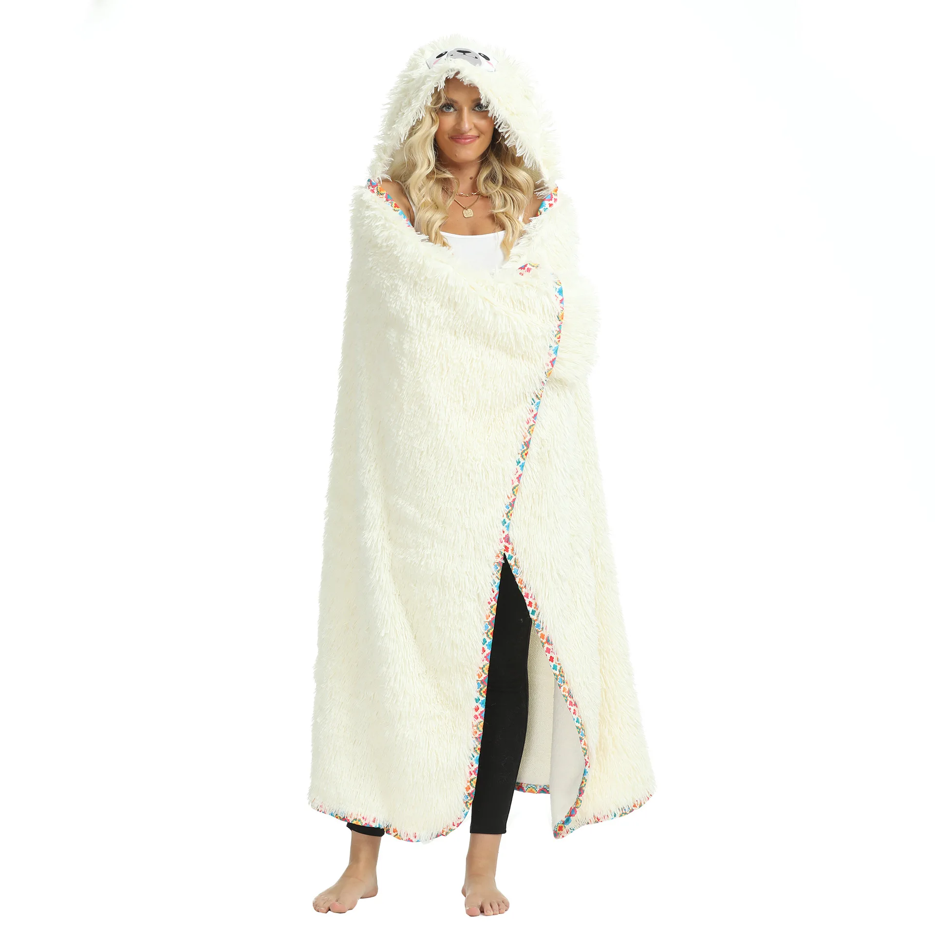 Oversized Alpaca Wearable Blanket Hoodie Poncho Cozy Home Blanket Gift for Ladies and Gentlemen