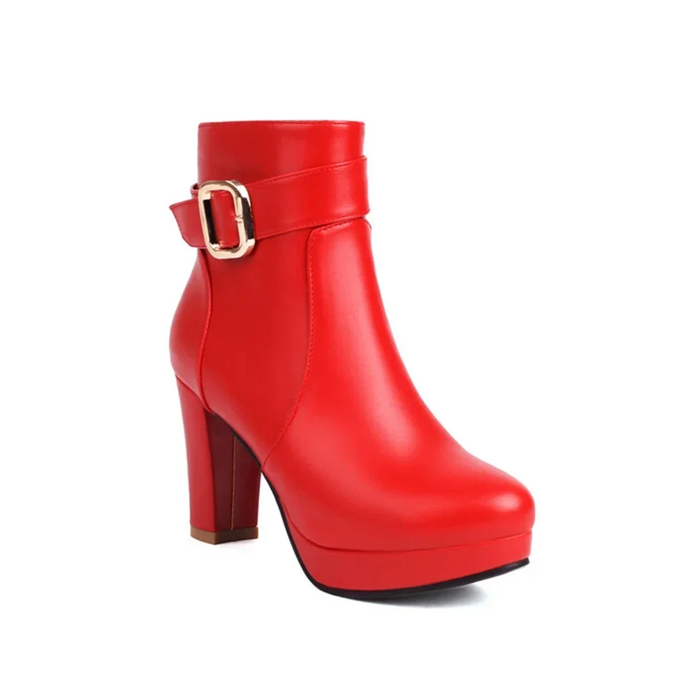 

Luxury Brand Boots Women Round Toe Leather Chunky High Heels Zip Designer Fashion Girls Casual Platform Shoe Big Size 33-46 7531