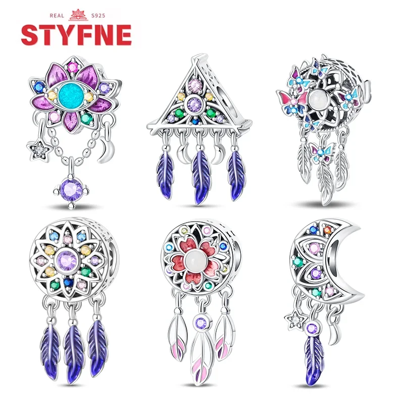 

925 Sterling Silver Butterfly Dreamcatcher Tassel Charms Pendant Feather Bead Fit 925 Original Bracelets DIY Jewelry for Women