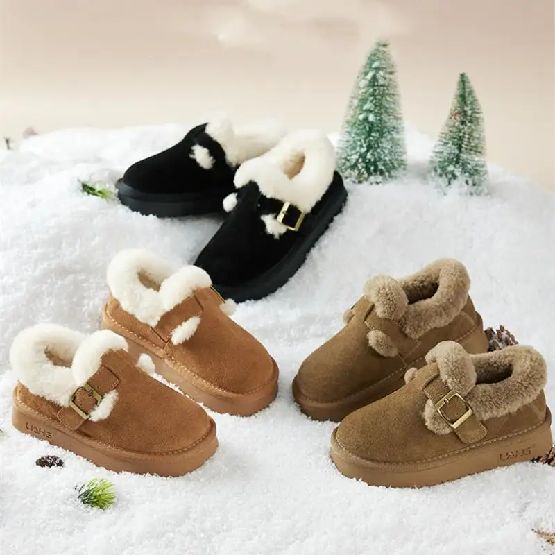 

2024 Children Thick Soled Snow Boots Girl Autumn Winter New Boutique Warm Shoes Versatile Kids Girls Round Toe Shoes