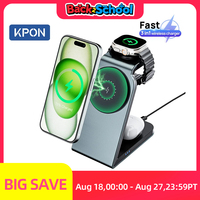 KPON 3 in 1 Magnetic Wireless Charging Station MagSafe Charger Stand for iPhone 16/15 Pro Max Apple iWatch 9/8/7/6/5 Airpods 3 2