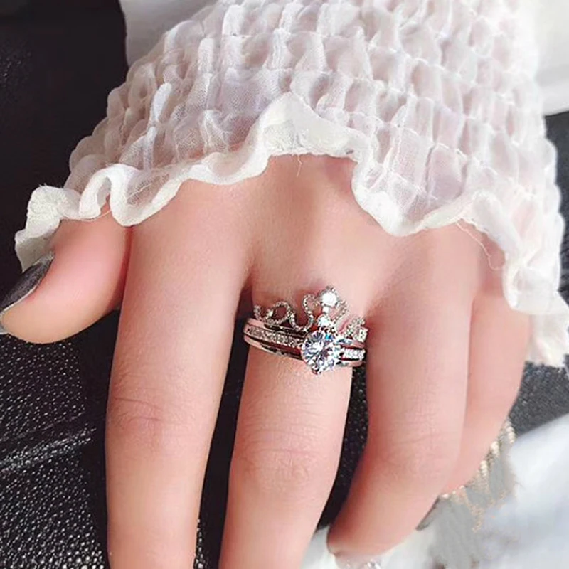INN خمر خاتم فخم للنساء أنيقة رائعة زركون الملكة تاج المشاركة خاتم الزواج مجموعة مجوهرات هدية R350-2
