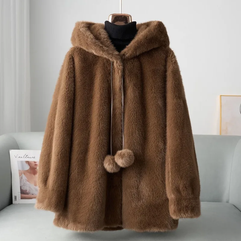 Women's Coat 2025 Winter New Style Lazy Style Solid Color fur Coat Women's Imitation Mink Hooded Gold Mink fur Coat Commuting