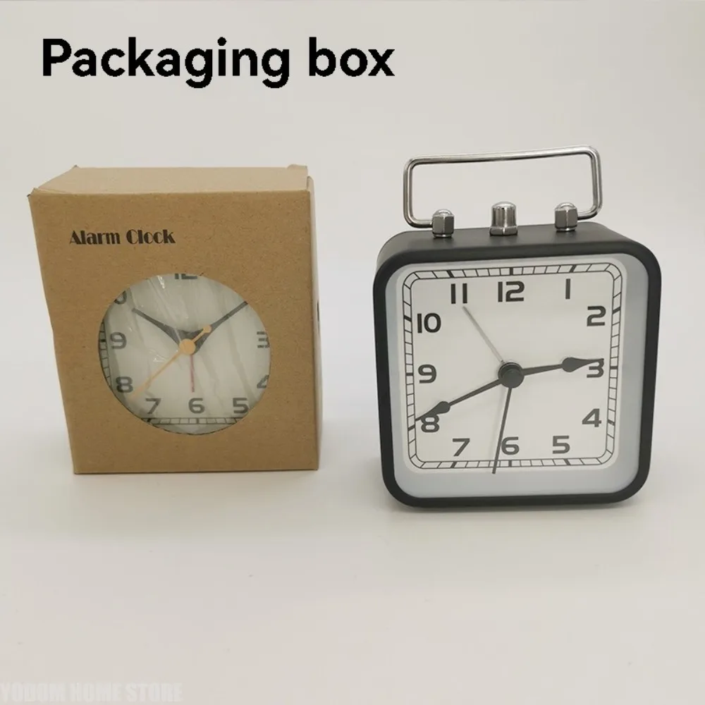 Desktop Silent Metal Square Alarm Clock Mini Quartz Desk Clock With Night Light Student Bedroom Bed Wake‑up Accessory
