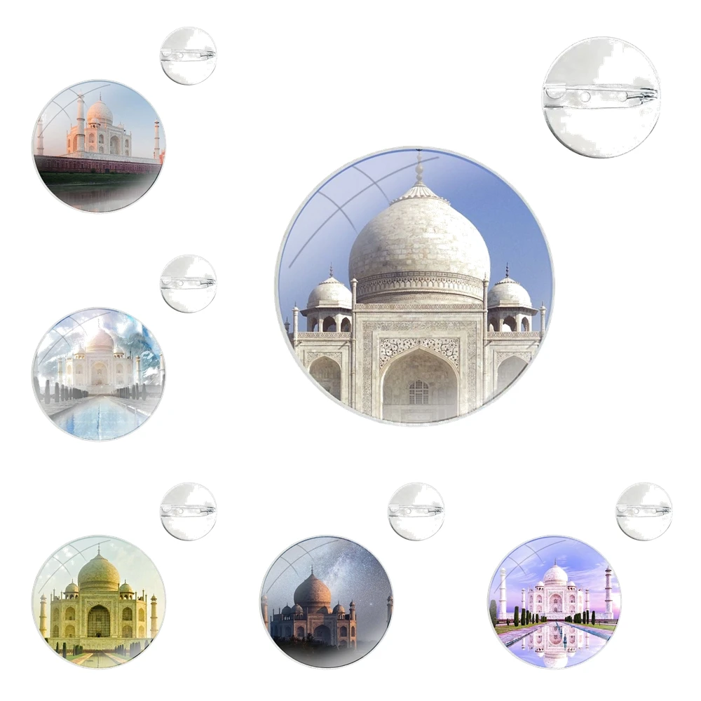 Elegant Taj Mahal India scenery Glass Dome Brooches Badge Pins For Clothes Hat Shirt Lapel Bag