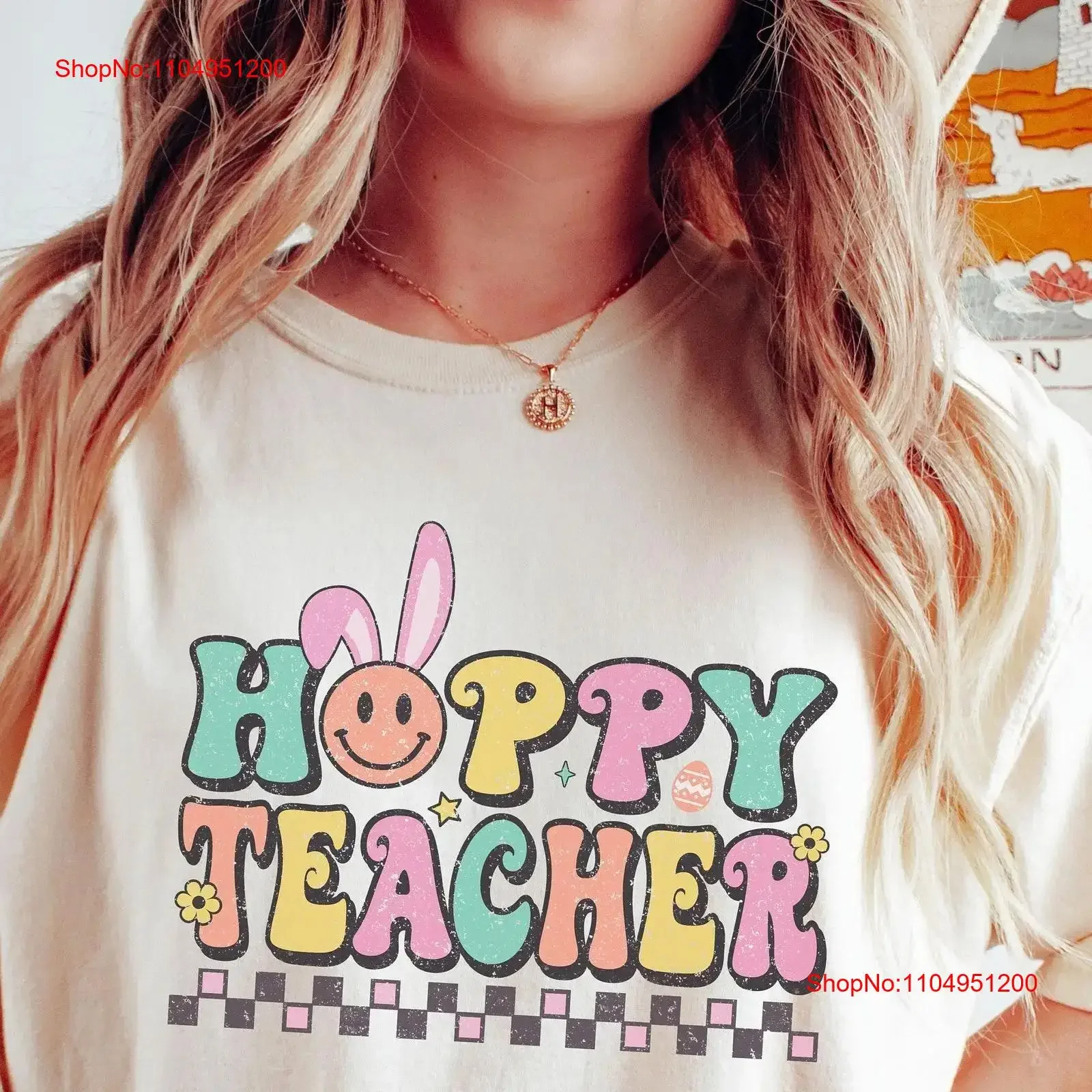 

Easter Teacher T shirt Hoppy funny gift for appreciation team vintage Washed Versatile homme Slightly Casual Stretched