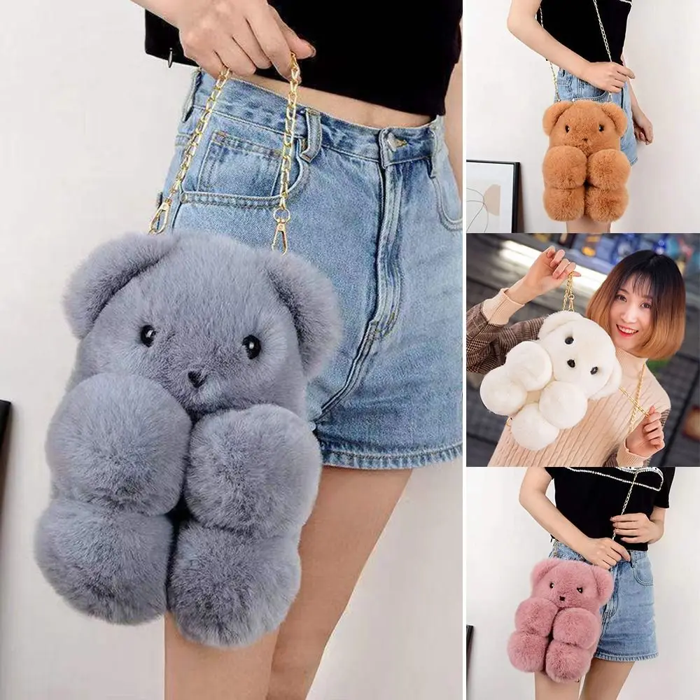 

Plush Shoulder Bag Cute Cartoon Bear Large Capacity Handbag Shopping Bag Women Girls