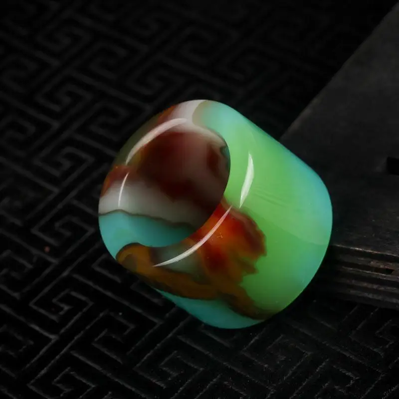 Men\'s Golden Jade Ring Xinjiang Caiyu Gobi Banzhi Popular Jewelry for Fashionable Accessories
