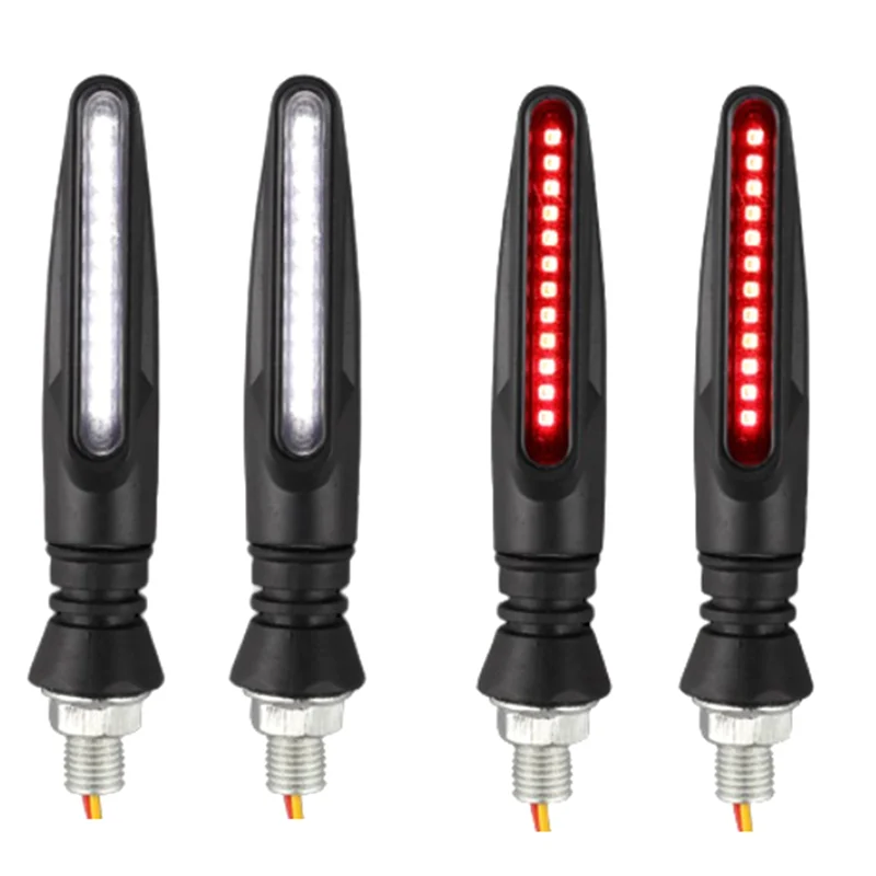 

Motorcycle LED Lights High Bright Turn Signal Indicator Lights Front Rear White Day Running Lights Flowing Brake Lamps B Parts
