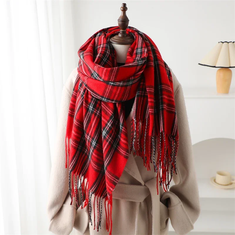 New Fashion Winter Plaid Tassel Blanket Cashmere Like Thick Warm Shawl Wrap Scarf Women Neckerchief Pashmina Poncho Stoles