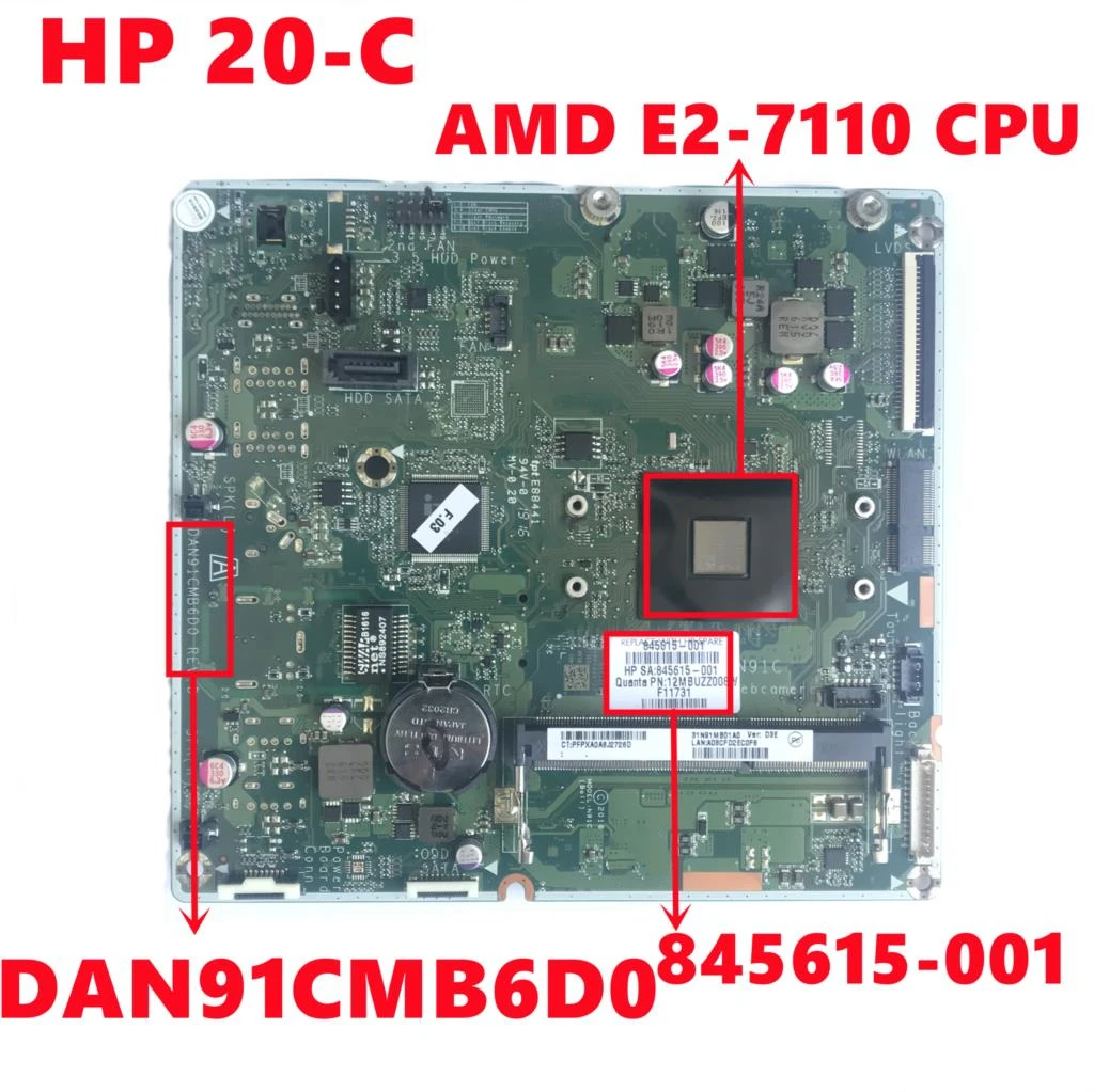 845615-001 845615-501 845615-601 Cho HP 20-C 20-C000NA 20 "AIO PC Bo Mạch Chủ DAN91CMB6D0 Với e2-7110 CPU 100% Thử Nghiệm Đầy Đủ OK