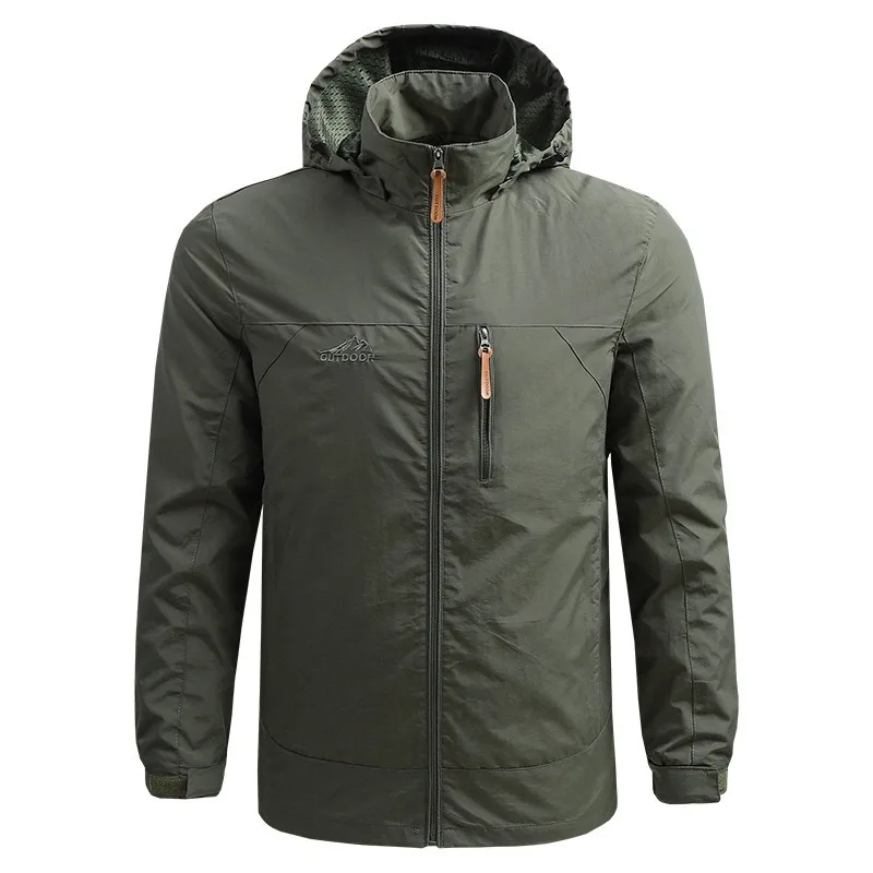 

Men's Trendy Outdoor Jacket Windproof Hooded Zipper Camping Hiking Fishing Breathable Waterproof Outwear Male Clothing