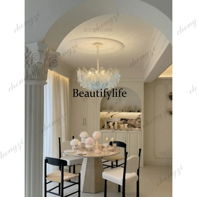 French dining room crystal chandelier light luxury shell string living room cream style bedroom retro dining room chandelier