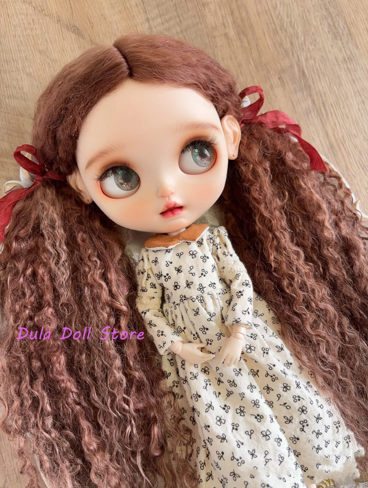 Dula Doll Wigs for Blythe Qbaby natural Sheep wool curl fixed Extra long hair hard seams for 9-10 inch head