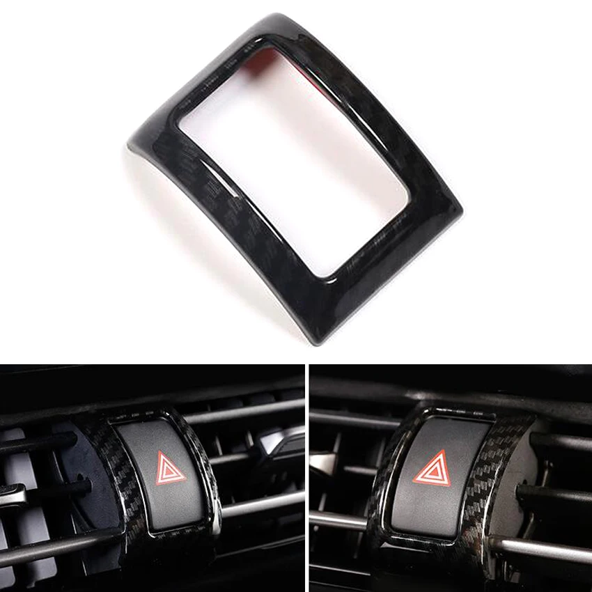 Carbon Fiber Black Emergency Light Lamp Button Frame Bezel Car Stickers For Toyota CHR C-HR 2017 2018 Car Styling