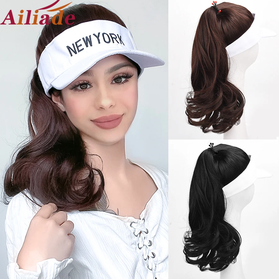 

AILIADE Synthetic Short Wavy Ponytail Hat Wig Natural Fake Hair Extension Wig wiht Hat Adjustable Shade Baseball Cap Wig