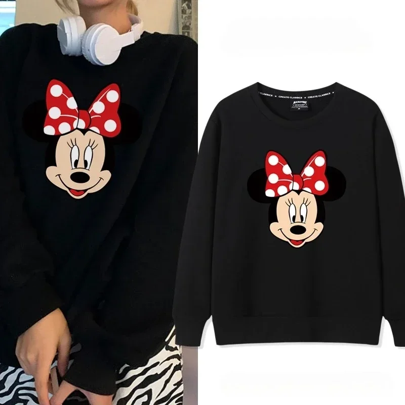 لطيف الكرتون صديقة أعلى كلية ميكي ماوس ميني طباعة الأسود طاقم الرقبة سترة الإناث المد Ins النسخة الكورية بلوزة فضفاضة