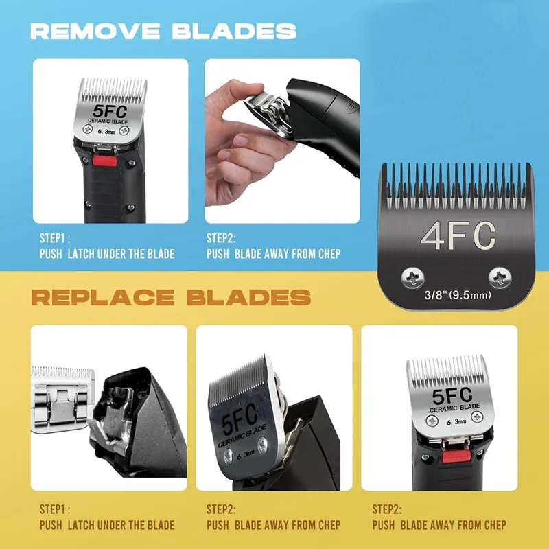 شفرات قابلة للفصل لتصفيف الكلاب الأليفة متوافقة مع مقاس Andis-4FC بطول القطع 1/2 بوصة (13 مم)، معظم ماكينة قص الشعر من سلسلة Wahl KM باللون الأسود #4