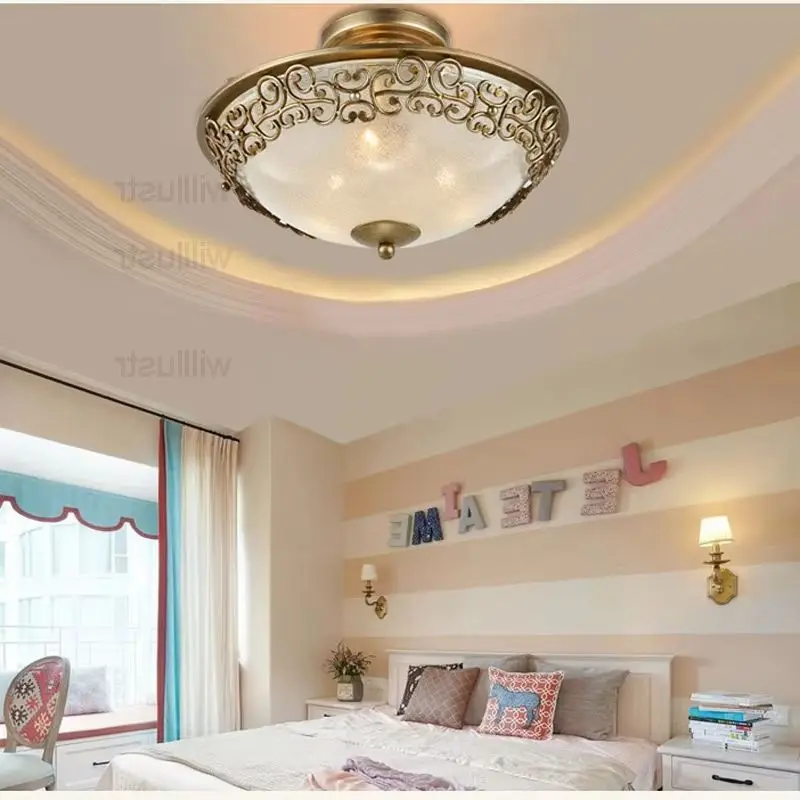 willlustr frosted glass shade ceiling lamp porch foyer bedroom loft Europe FLUSHMOUNT light flower pattern decor iron lighting