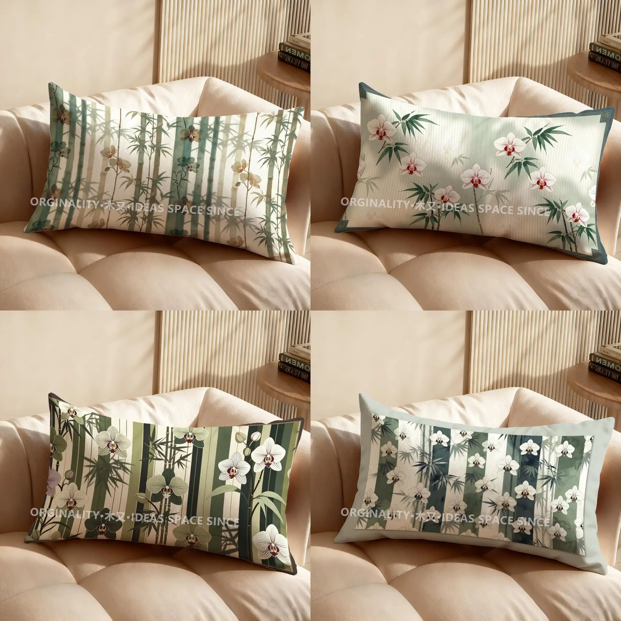 

2D наволочка с узором из бамбука и орхидей, подходит для дивана, спальни, автомобиля, прямоугольная подушка для спины