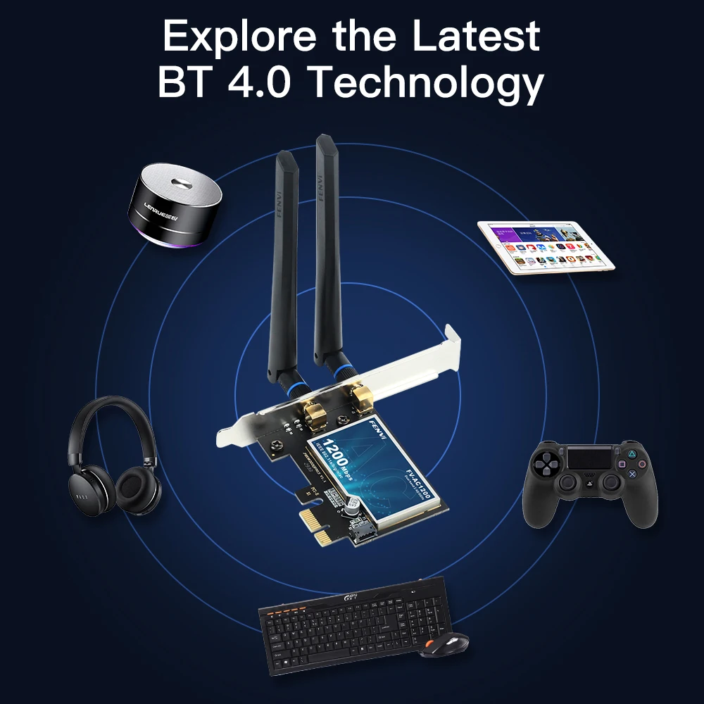 FENVI AC1200 WiFi 5 PCIE Adapter BT4.0 Dual Band 2.4GHz/5GHz 802.11AC Wireless Network Wi-Fi Card For PC Desktop Windows 7/10/11