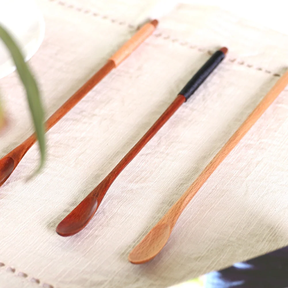 

5Pcs Long Handle Honey Spoon Flat Surface Easy to Clean Wood Stirring Spoons for Coffee Syrup Viscous Substances