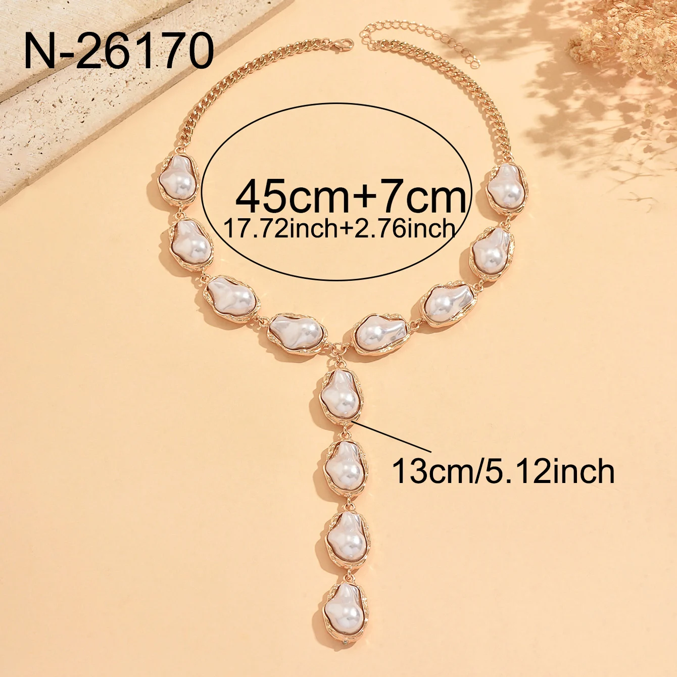 Barocke Kunstperlen-Choker-Halskette Vintage Gold Lange Y-förmige Lariat-Halskette Unregelmäßige Verstellbare Statement-Modeschmuck für Frauen – Detail 6