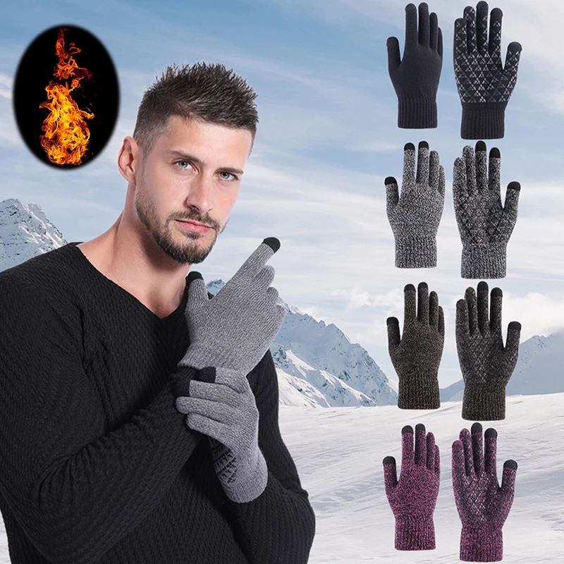 Guantes cálidos de invierno para hombre y mujer, manoplas de punto clásicas para pantalla táctil, guantes para ciclismo al aire libre, guantes a prueba de viento y frío