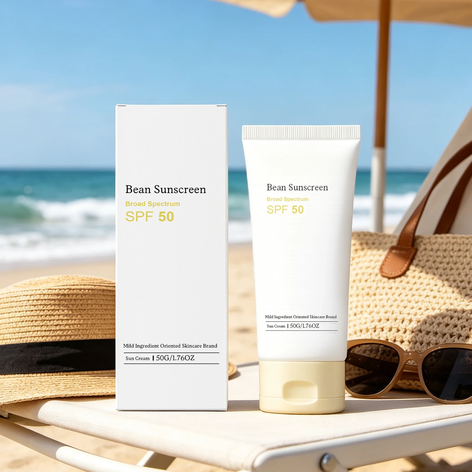 Bean Sunscreen Efficient UV Protection Lasting Sweat Proof Moisturize Lightweight Non Sticky Breathable Outdoor Spf50 Sun Cream