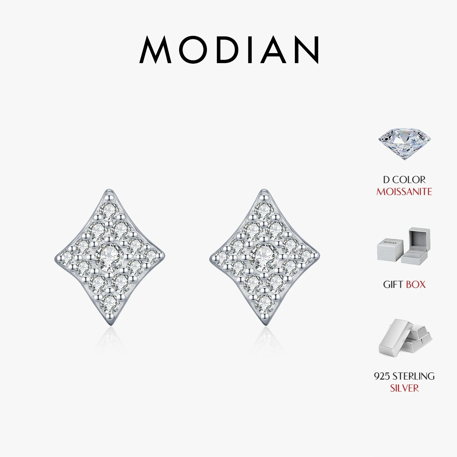 

MODIAN Dazzling Moissanite Ear Studs 925 Sterling Silver Hip-hop Unisex Poker Diamonds Stud Earrings For Women Fine Jewelry