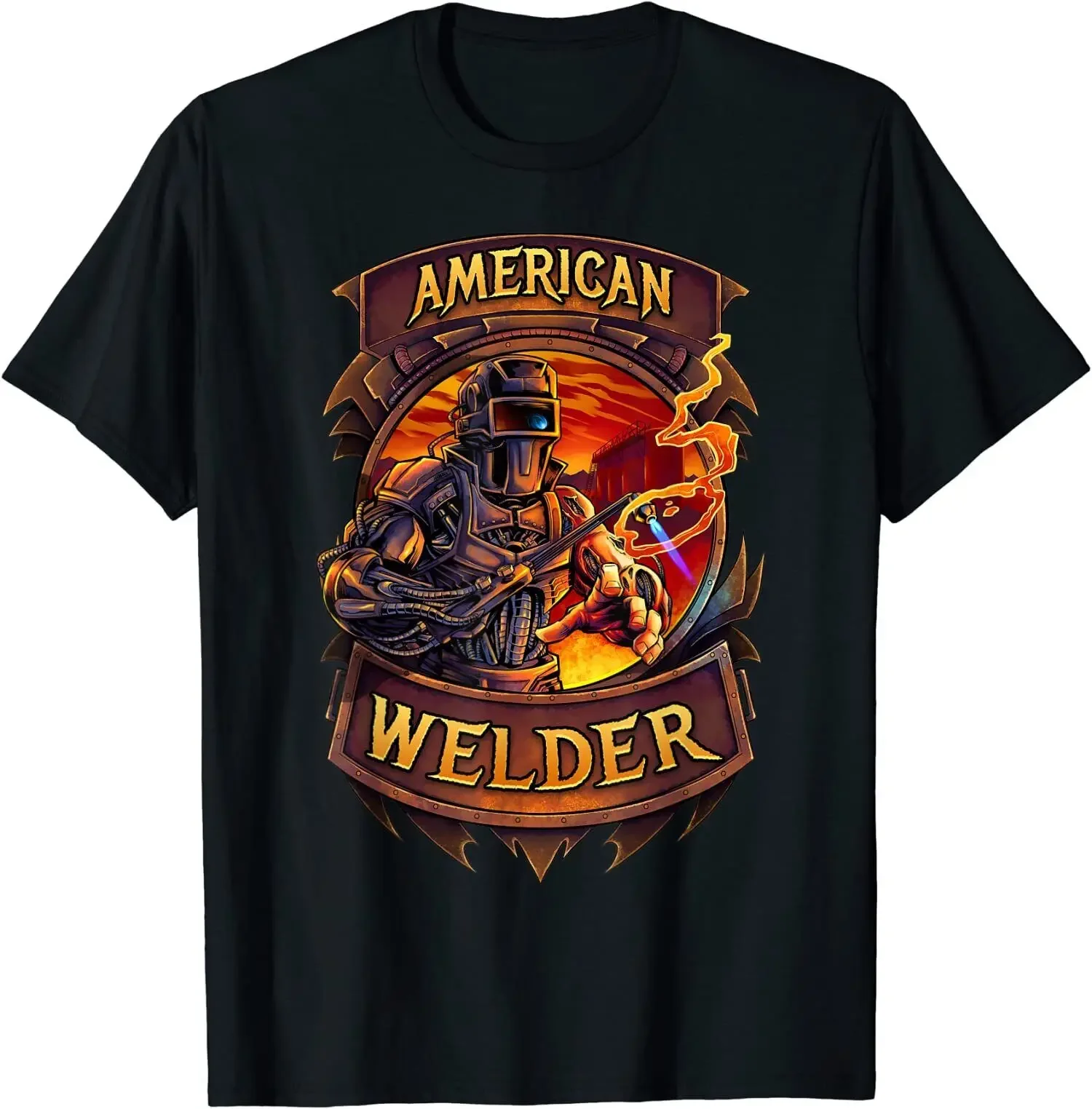 

American Welder Robot Cool Design Great Gift T-Shirt 100% Cotton O-Neck Summer Short Sleeve Casual Mens T-shirt Size S-3XL