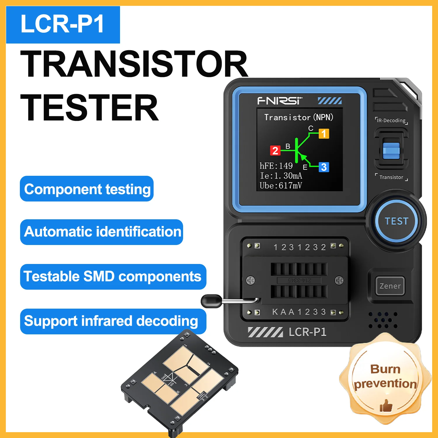 

LCR-P1 Multifunction Transistor Capacitor Tester Diode Triode Capacitance Resistance Meter ESR NPN PNP MOSFET Anti-burn Tester