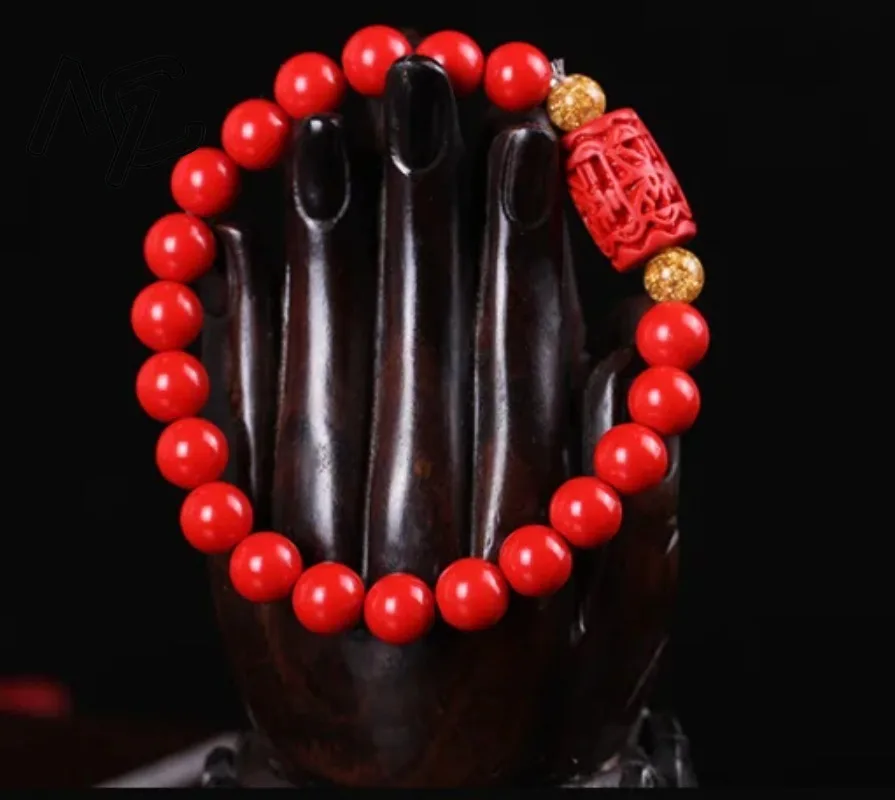 Chinese 8MM Beads Elastic Bracelet  Natural Red Organic Cinnabar Fashion  Man ahd woman Luck Amulet Gifts