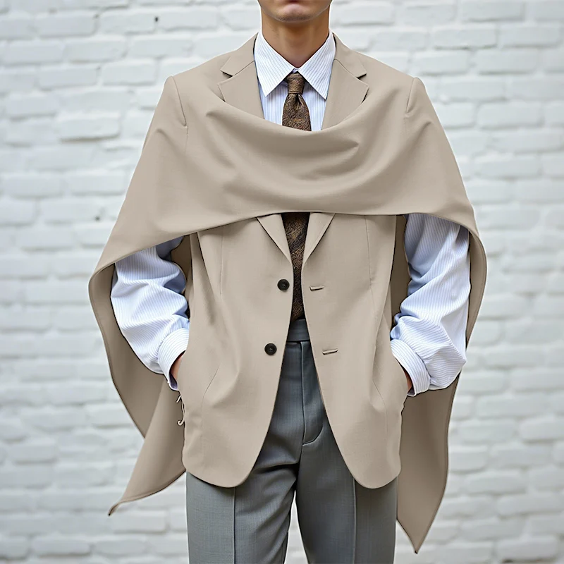 INCERUN Mannen Onregelmatige Blazer Effen Kleur Revers Lange Mouw Knop Mannelijke Pak Streetwear Losse 2025, Mode Persoonlijkheid Blazer Mannen