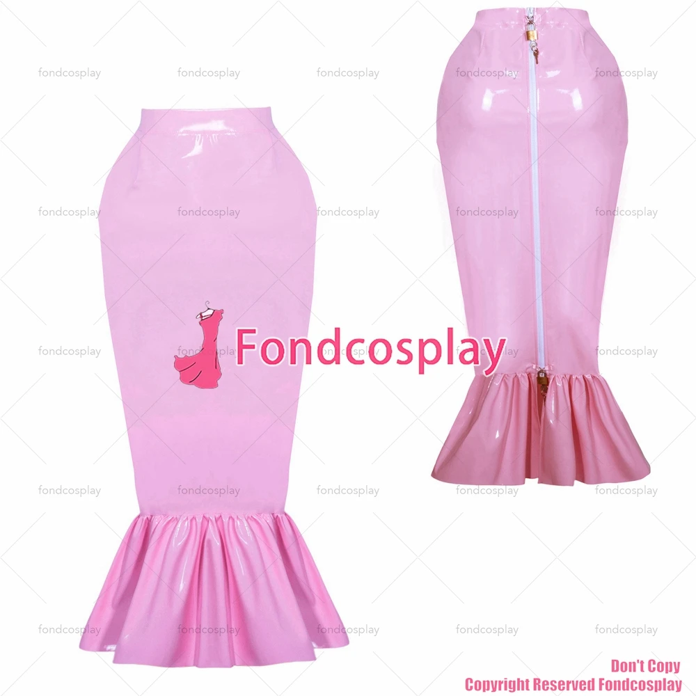 

fondcosplay adult sexy cross dressing sissy maid short lockable pink heavy PVC fishtail hobble skirt unisex CD/TV[G3890]