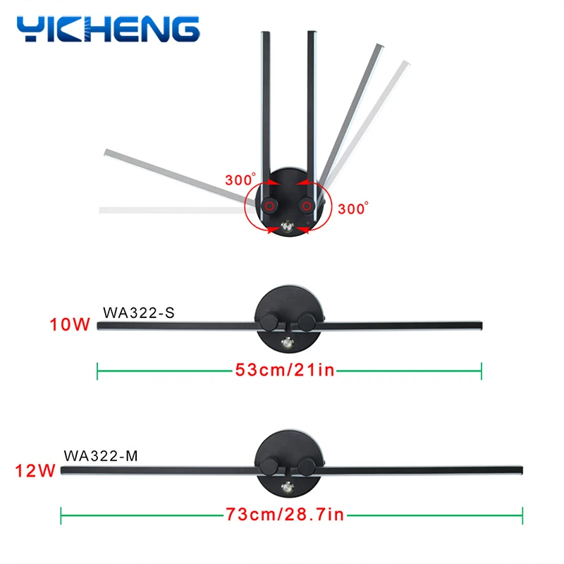 Adjustable Nordic LED Mirror Front Light Angle LED Wall Lamp 300°Rotatable Bedside Lamp with Switch For Indoor Room Decoration