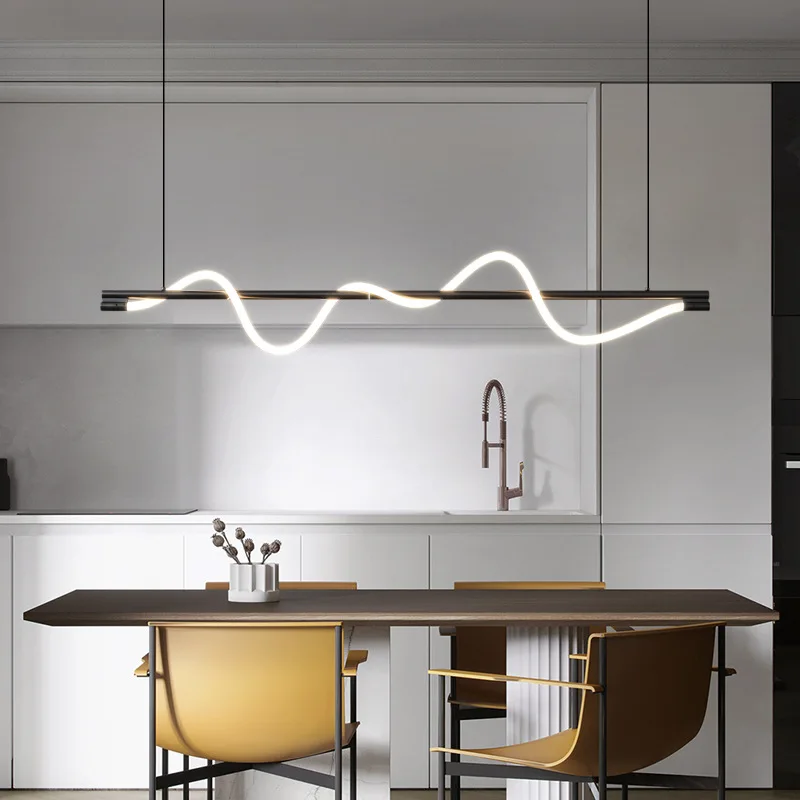 Wavy shape LED silica gel Pendant Lamp for office Dining room Kitchen Indoor Hanging Light Linear project Office Work lighting