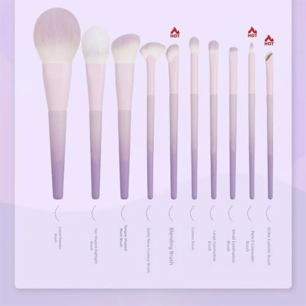 10-teiliges langlebiges, superweiches Make-up-Pinsel-Set aus synthetischem Haar, leicht zu reinigen, Rougepinsel, Rand, Eyeliner-Pinsel, Anfänger, Anfänger