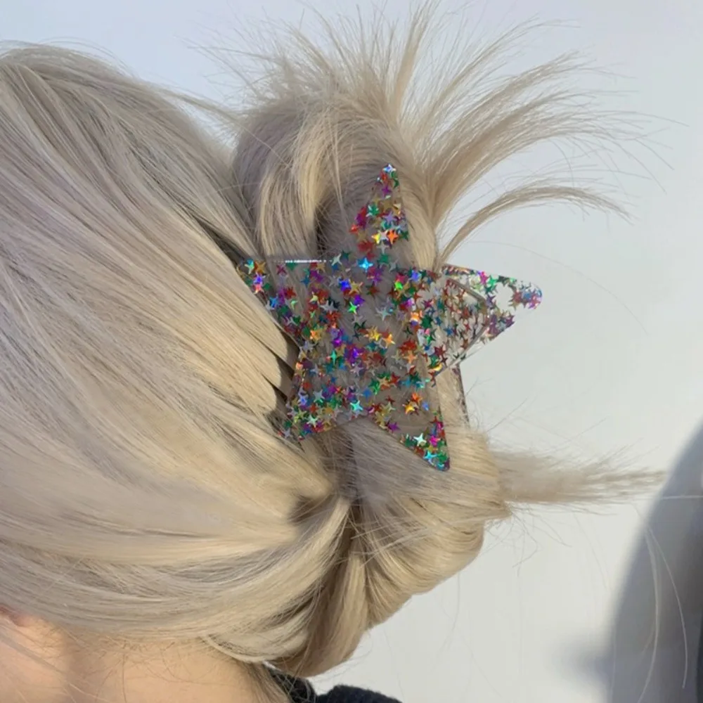 Pink Pentagonal Hair Claw Clip Sequin Glitter Star Spicy Girl Hair Clip Sweet Cool Geometric Hair Crab Lady Apparel Accessory